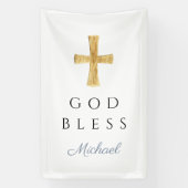 Modern Dusty Blue Religious Cross Boy God Bless Spandoek (Verticaal)