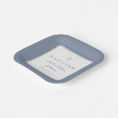 Modern Dusty Blue Religius Cross Boy Baptism Papieren Bordje (Gebogen)