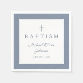 Modern Dusty Blue Religius Cross Boy Baptism Servet