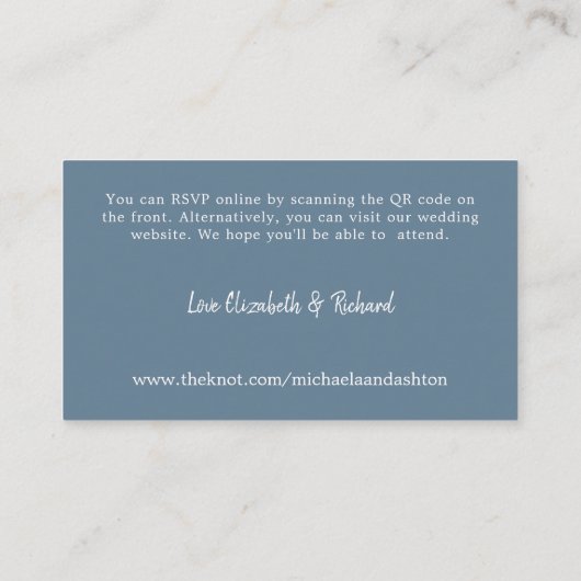 Modern Dusty Blue RSVP QR Code Bruiloft Website Informatiekaartje (Achterkant)