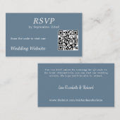 Modern Dusty Blue RSVP QR Code Bruiloft Website Informatiekaartje (Voorkant / Achterkant)