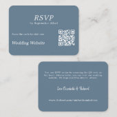 Modern Dusty Blue RSVP QR Code Bruiloft Website Informatiekaartje (Voorkant / Achterkant)