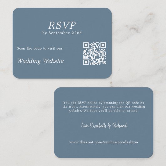 Modern Dusty Blue RSVP QR Code Bruiloft Website Informatiekaartje (Voorkant / Achterkant)
