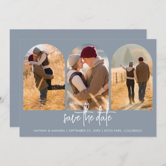 Modern Dusty Blue Save The Date (Voorkant / Achterkant)