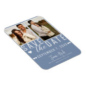 Modern Dusty Blue Save the Date 2 Foto Bruiloft Magneet (Rechterzijde)