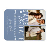 Modern Dusty Blue Save the Date 2 Foto Bruiloft Magneet (Horizontaal)