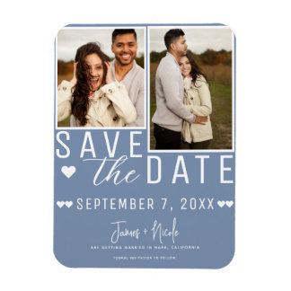Modern Dusty Blue Save the Date 2 Foto Bruiloft Magneet