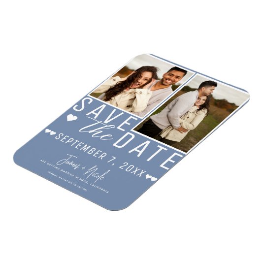 Modern Dusty Blue Save the Date 2 Foto Bruiloft Magneet (Linkerzijde)