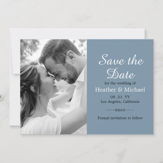 Modern Dusty Blue Save the Date QR Code Weddenscha Kaart (Voorkant)