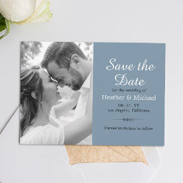 Modern Dusty Blue Save the Date QR Code Weddenscha Kaart