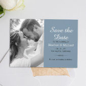 Modern Dusty Blue Save the Date QR Code Weddenscha Kaart
