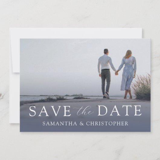 Modern Dusty Blue Save the Date Wedding Feestdagenkaart (Voorkant)
