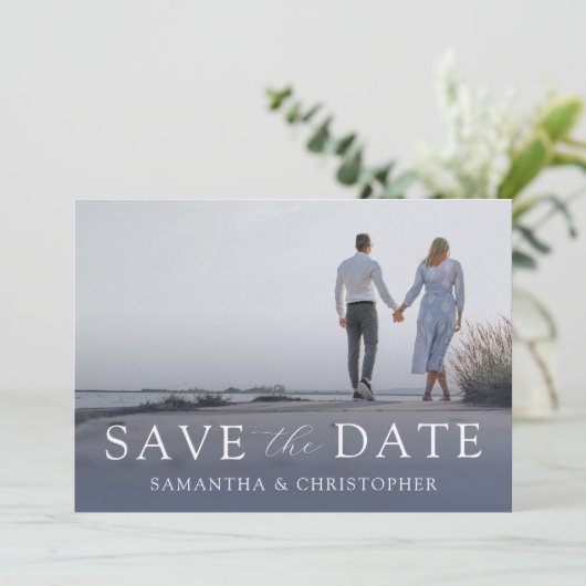 Modern Dusty Blue Save the Date Wedding Feestdagenkaart (Staand voorkant)