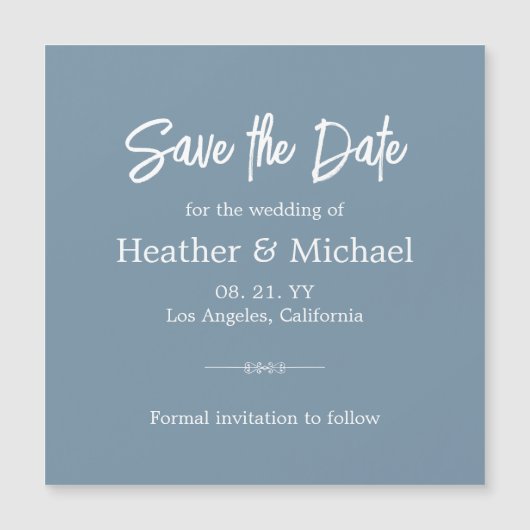 Modern Dusty Blue Save the Date Wedding Magnetische Uitnodiging (Voorkant)