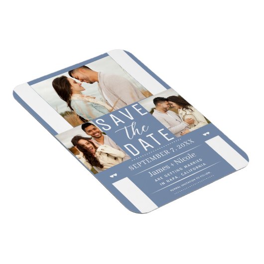 Modern Dusty Blue Save the Date Wedding Photo Magn Magneet (Rechterzijde)