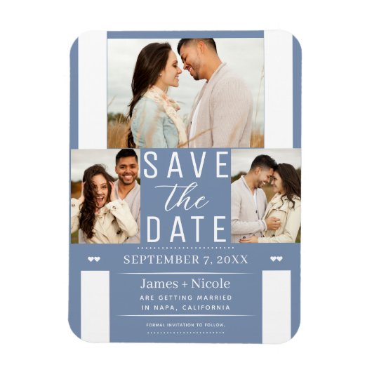 Modern Dusty Blue Save the Date Wedding Photo Magn Magneet (Verticaal)