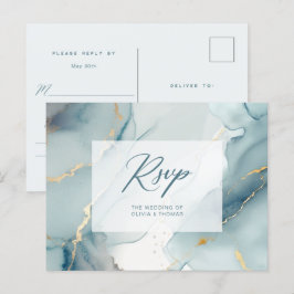 Modern Dusty Blue Script Beach Trouwmaaltijd RSVP Uitnodiging Briefkaart