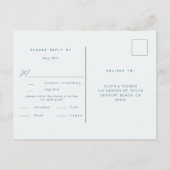 Modern Dusty Blue Script Beach Trouwmaaltijd RSVP Uitnodiging Briefkaart (Achterkant)