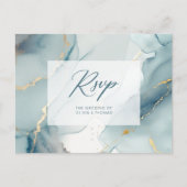 Modern Dusty Blue Script Beach Trouwmaaltijd RSVP Uitnodiging Briefkaart (Voorkant)