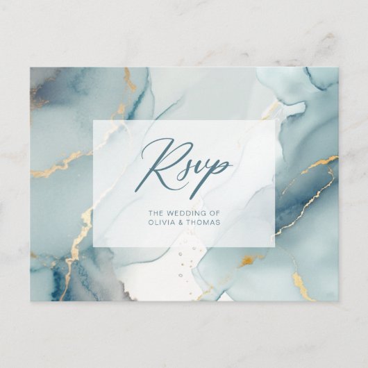 Modern Dusty Blue Script Beach Trouwmaaltijd RSVP Uitnodiging Briefkaart (Voorkant)