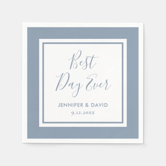 Modern Dusty Blue Script Best Day Ever Wedding Servet (Voorkant)