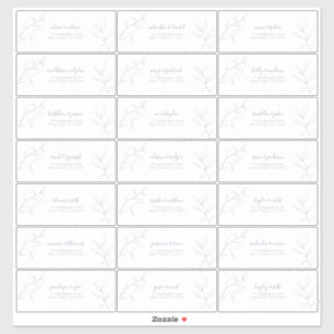 Modern Dusty Blue Script Botanical Guest Address Sticker