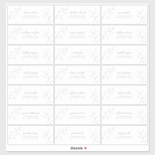 Modern Dusty Blue Script Botanical Guest Address Sticker (Vel)