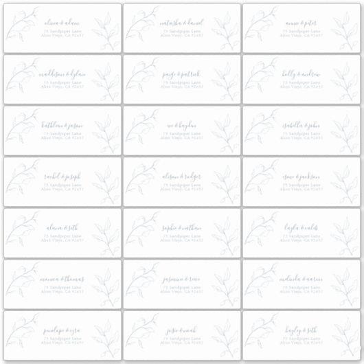 Modern Dusty Blue Script Botanical Guest Address Sticker (Voorkant)