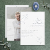 Modern Dusty Blue Script Botanical Photo Wedding Kaart