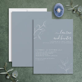 Modern Dusty Blue Script Botanical Wedding Invitat Kaart