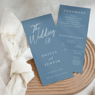 Modern Dusty Blue Script bruiloft programma