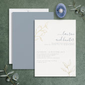 Modern Dusty Blue Script Gold Botanical Wedding Folie Uitnodiging