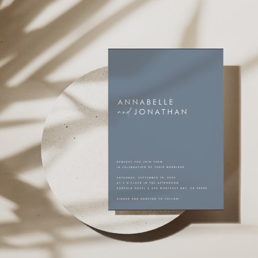 Modern dusty blue script hedendaags huwelijk kaart