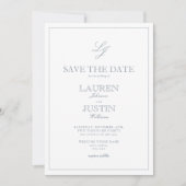 Modern Dusty Blue Script Monogram Sla de datum op Kaart (Voorkant)