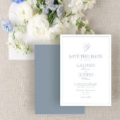 Modern Dusty Blue Script Monogram Sla de datum op Kaart