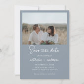 Modern Dusty Blue Script Photo Save the Date Kaart (Voorkant)