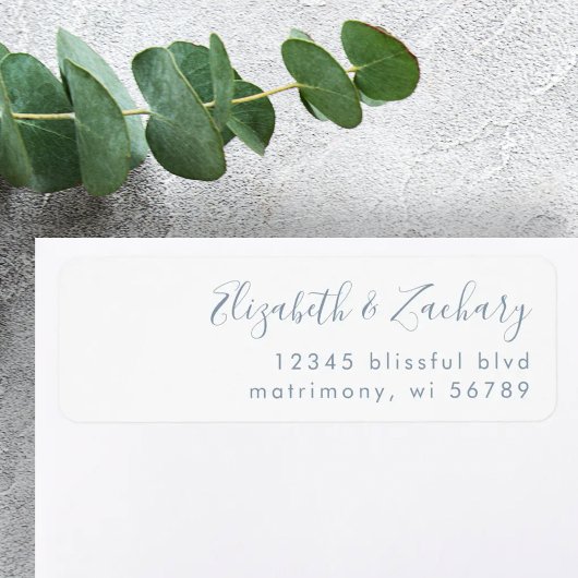 Modern Dusty Blue Script Wedding Return-adres Etiket