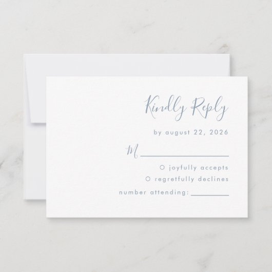 Modern Dusty Blue Script Wedding RSVP Kaartje (Voorkant)