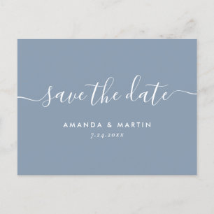 Modern Dusty Blue Script Wedding Save the Date Aankondigingskaart