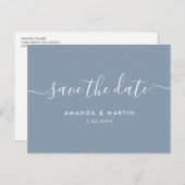Modern Dusty Blue Script Wedding Save the Date Aankondigingskaart (Voorkant / Achterkant)