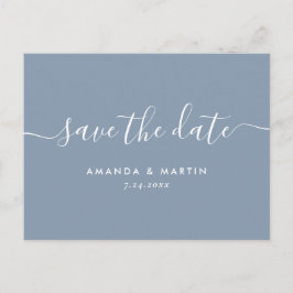 Modern Dusty Blue Script Wedding Save the Date Aankondigingskaart