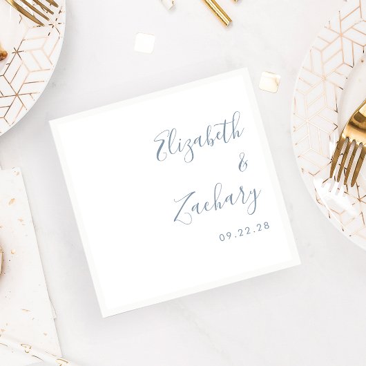 Modern Dusty Blue Script Wedding Servet