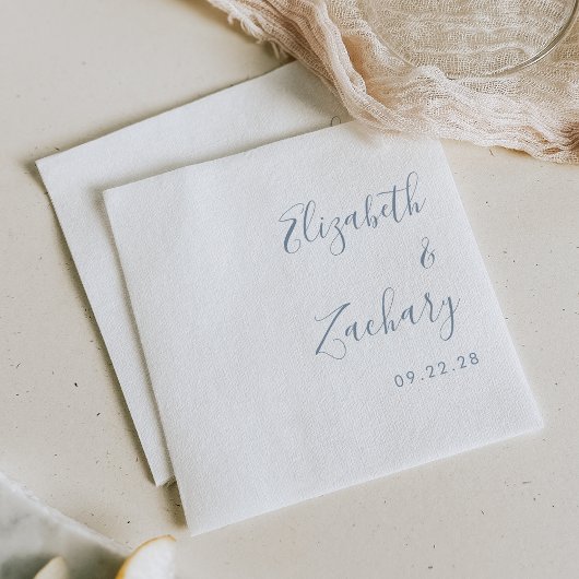 Modern Dusty Blue Script Wedding Servet