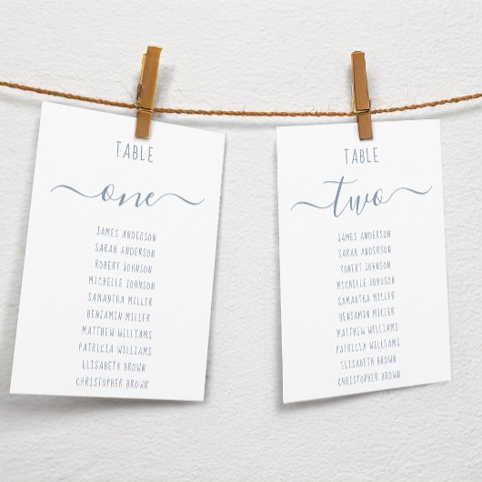 Modern Dusty Blue Script White Seating Chart Card