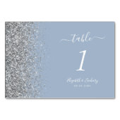 Modern Dusty Blue Silver Glitter Edge Wedding Kaart (Achterkant)