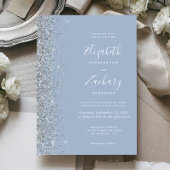Modern Dusty Blue Silver Glitter Edge Wedding Kaart