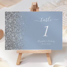 Modern Dusty Blue Silver Glitter Edge Wedding Kaart