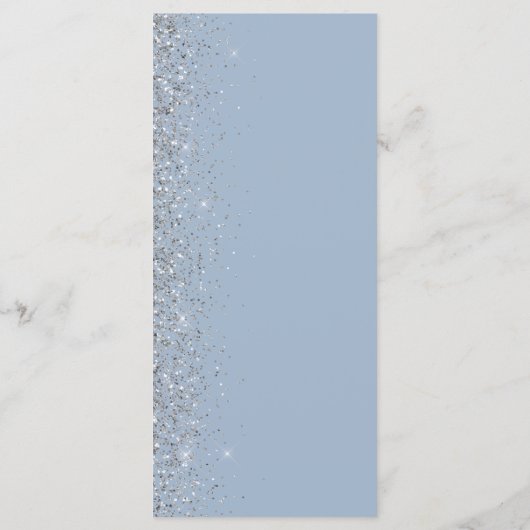 Modern Dusty Blue Silver Glitter Edge Wedding Menu (Achterkant)