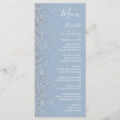 Modern Dusty Blue Silver Glitter Edge Wedding Menu (Voorkant)