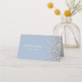 Modern Dusty Blue Silver Glitter Edge Wedding Plaatskaartje (Achterkant)